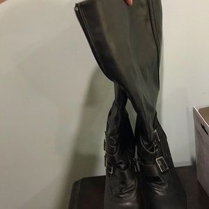 Black leather like high heel boots Sz 5